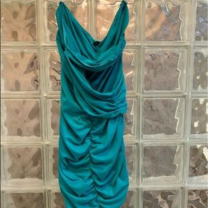 ASOS brand Turquoise Strapless Ruched Dress Size L